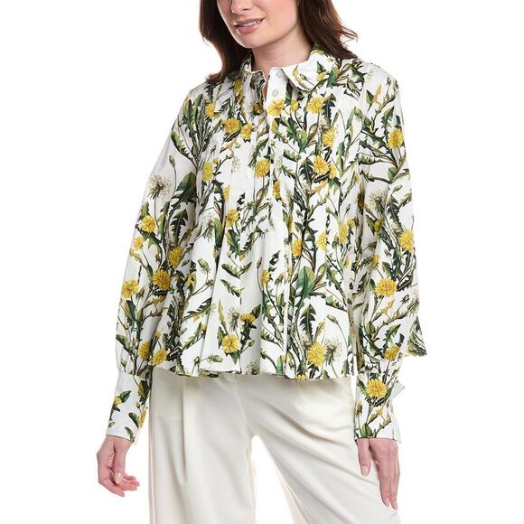 Oscar De La Renta WomensDandelions Poplin Shirt White